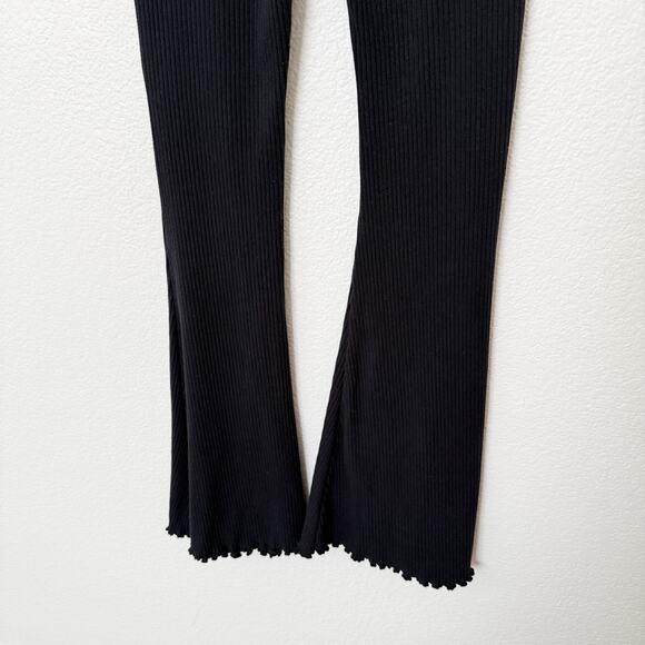 [Aerie] Black Kick It Ribbed Knit High Rise Flare Wide Leg Pants Pull On Small S - Picture 7 of 11